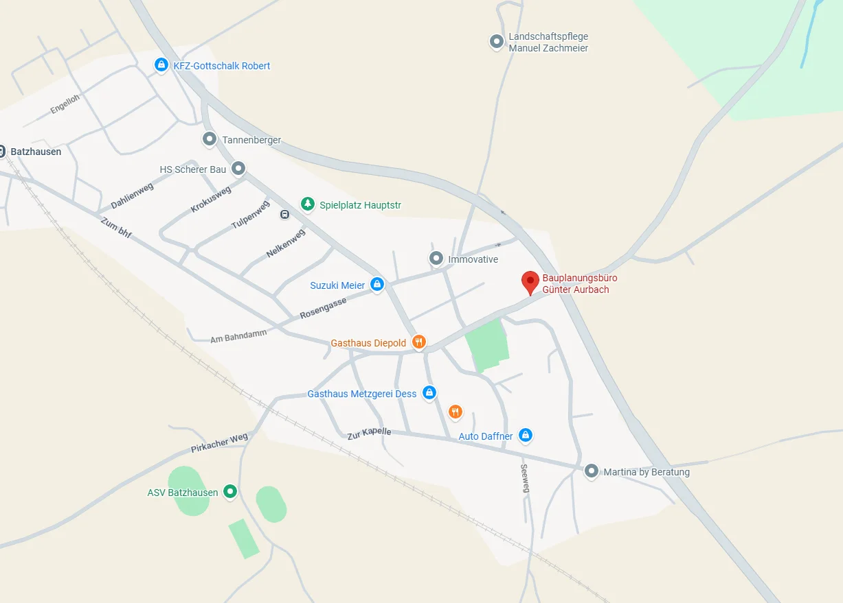 Karte mit Standort des Bauplanungsbüros Aurbach in Batzhausen